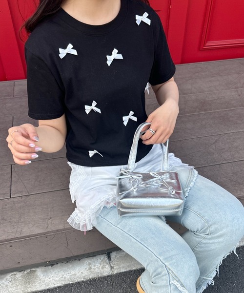 SOLLON.(ソルロン)の「リボンクロップドTシャツ(Tシャツ/カットソー・レディース・ホワイト/ブラック・FREE)」の22枚目の写真