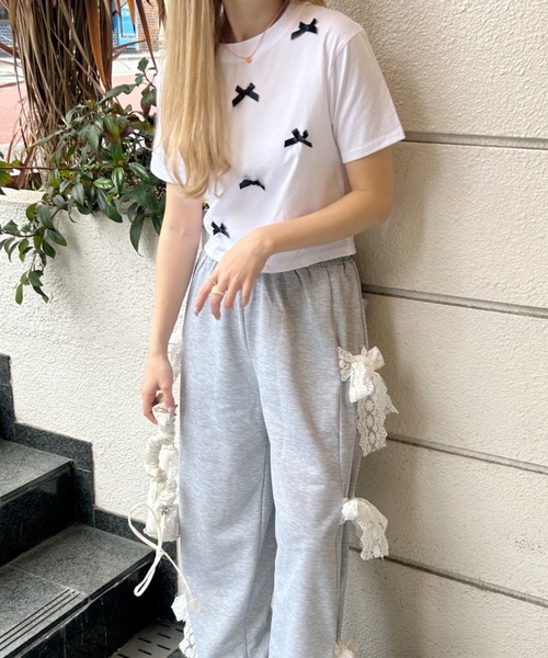 SOLLON.(ソルロン)の「リボンクロップドTシャツ(Tシャツ/カットソー・レディース・ホワイト/ブラック・FREE)」の10枚目の写真