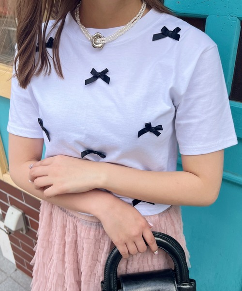 SOLLON.(ソルロン)の「リボンクロップドTシャツ(Tシャツ/カットソー・レディース・ホワイト/ブラック・FREE)」の8枚目の写真