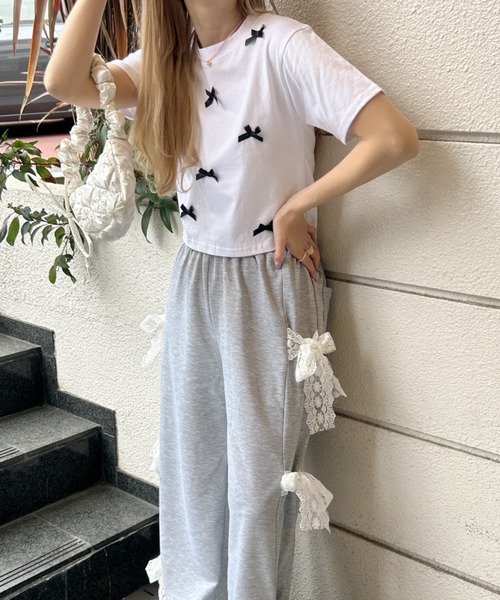 SOLLON.(ソルロン)の「リボンクロップドTシャツ(Tシャツ/カットソー・レディース・ホワイト/ブラック・FREE)」の9枚目の写真