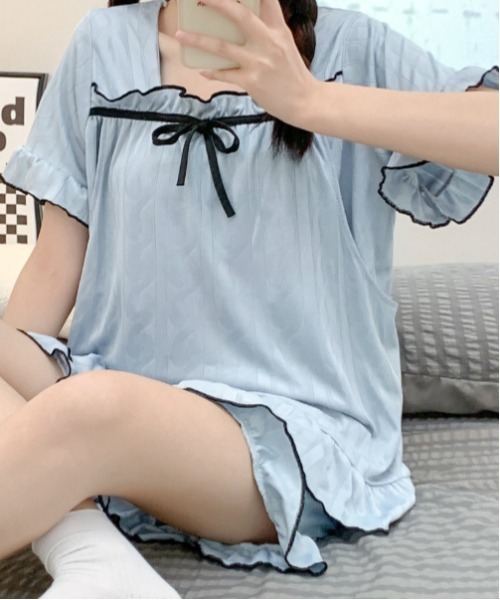 WEGO（ウィゴー）の「WEGO/リボンメロウライン上下セットサマールームウェア（ルームウェア/パジャマ・レディース・ホワイト/ブルー/ピンク・MEDIUM/LARGE）」の5枚目の写真