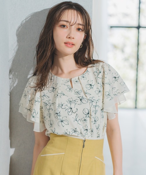 シャツ+ブラウス(半袖+袖なし) MJ Blouse 袖刺繍ブラウス 半袖 レディース(M ペールオレンジ): 東京シャツ