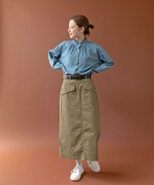 PAR ICI（パーリッシィ）の「ライトオンスデニム スタンドフリルブラウス（シャツ/ブラウス・レディース・サックスブルー/ネイビー・FREE）」の11枚目の写真