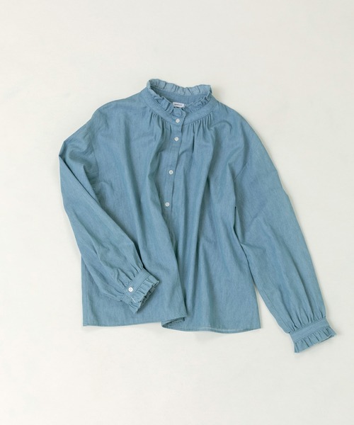 PAR ICI（パーリッシィ）の「ライトオンスデニム スタンドフリルブラウス（シャツ/ブラウス・レディース・サックスブルー/ネイビー・FREE）」の3枚目の写真