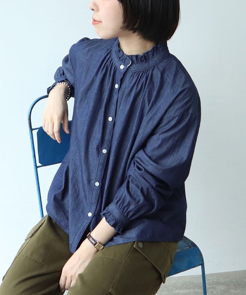 PAR ICI フリルブラウス AMBIDEX Store △○グランジウォッシュ ギャザーフリルブラウス