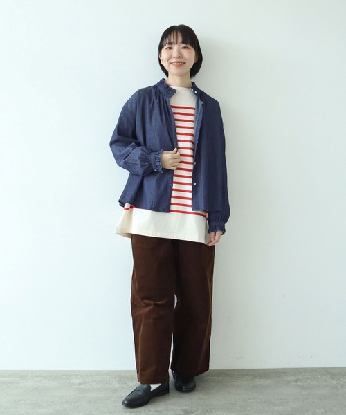 ライトオンスデニム スタンドフリルブラウス（シャツ/ブラウス）｜PAR