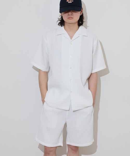 MMMM(エムエムエムエム)の「MMMM ウーブンワッフルセットアップ/開襟シャツ/ショートパンツ(セットアップ・メンズ・グレイッシュベージュ/ホワイト/ブラック・L/XL/M)」の20枚目の写真