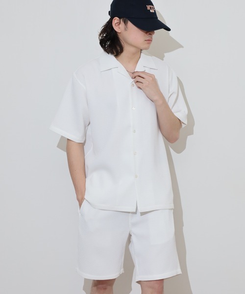 MMMM(エムエムエムエム)の「MMMM ウーブンワッフルセットアップ/開襟シャツ/ショートパンツ(セットアップ・メンズ・グレイッシュベージュ/ホワイト/ブラック・L/XL/M)」の19枚目の写真