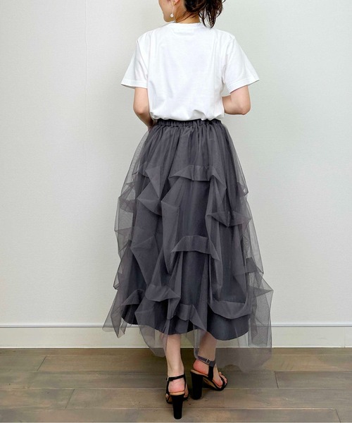 PICCIN PERLA(ピッチンペルラ)の「変形チュールスカート(スカート・レディース・チャコールグレー/ブラック・M)」の17枚目の写真