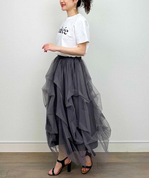 PICCIN PERLA(ピッチンペルラ)の「変形チュールスカート(スカート・レディース・チャコールグレー/ブラック・M)」の16枚目の写真