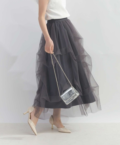 PICCIN PERLA(ピッチンペルラ)の「変形チュールスカート(スカート・レディース・チャコールグレー/ブラック・M)」の10枚目の写真