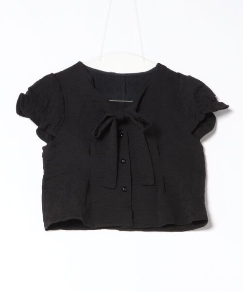 Lace Ladies(レースレディース)の「ボウタイ リボン パフスリーブ ショート ブラウス(シャツ/ブラウス・レディース・アイボリー/ブラック・FREE)」の4枚目の写真