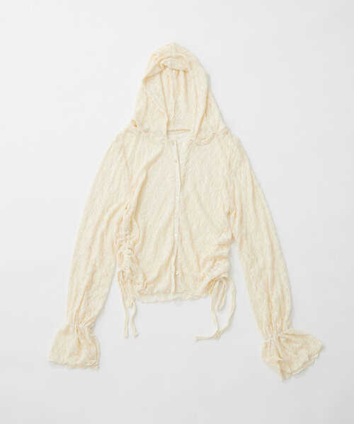 mline（エムライン）の「[mline]フード付き レースドロスト（Tシャツ/カットソー・レディース・ピンク/オフホワイト/アイボリー/ブラック・FREE）」の3枚目の写真