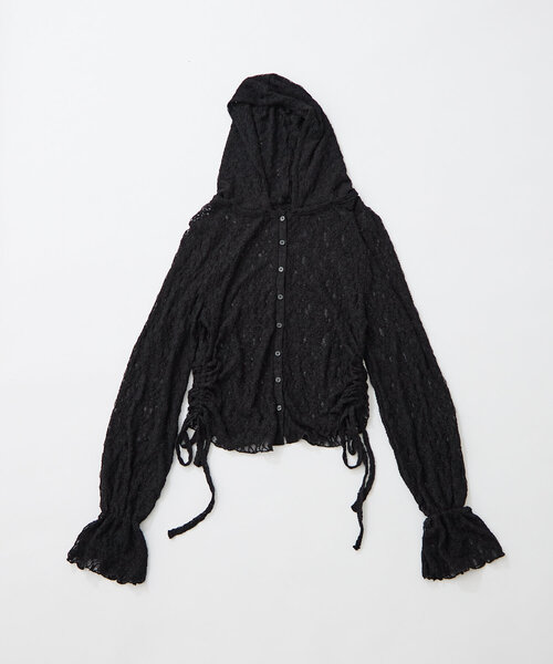 mline（エムライン）の「[mline]フード付き レースドロスト（Tシャツ/カットソー・レディース・ピンク/オフホワイト/アイボリー/ブラック・FREE）」の4枚目の写真