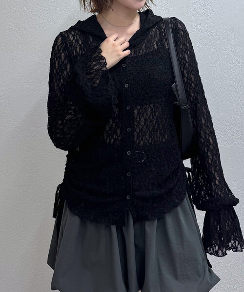 mline（エムライン）の「[mline]フード付き レースドロスト（Tシャツ/カットソー・レディース・ピンク/オフホワイト/アイボリー/ブラック・FREE）」の22枚目の写真