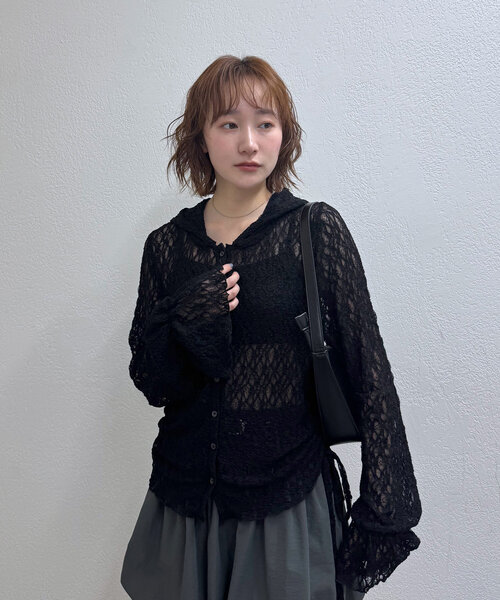 mline（エムライン）の「[mline]フード付き レースドロスト（Tシャツ/カットソー・レディース・ピンク/オフホワイト/アイボリー/ブラック・FREE）」の20枚目の写真