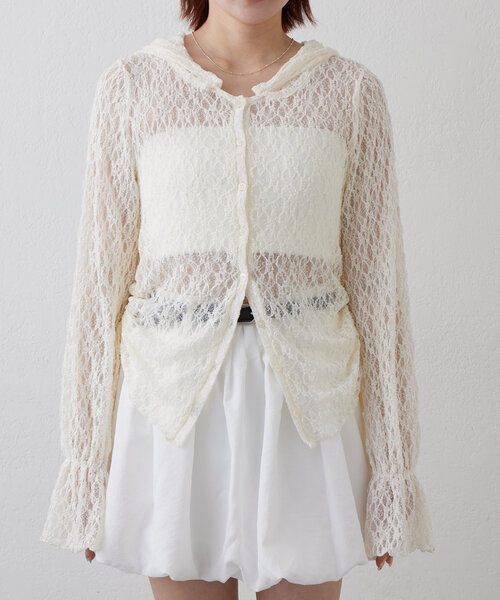 mline（エムライン）の「[mline]フード付き レースドロスト（Tシャツ/カットソー・レディース・ピンク/オフホワイト/アイボリー/ブラック・FREE）」の18枚目の写真