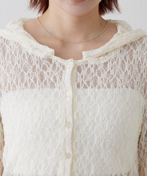 mline（エムライン）の「[mline]フード付き レースドロスト（Tシャツ/カットソー・レディース・ピンク/オフホワイト/アイボリー/ブラック・FREE）」の15枚目の写真