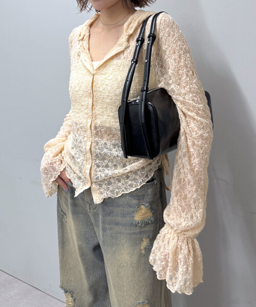 mline（エムライン）の「[mline]フード付き レースドロスト（Tシャツ/カットソー・レディース・ピンク/オフホワイト/アイボリー/ブラック・FREE）」の8枚目の写真