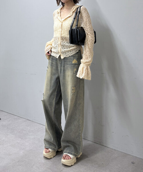 mline（エムライン）の「[mline]フード付き レースドロスト（Tシャツ/カットソー・レディース・ピンク/オフホワイト/アイボリー/ブラック・FREE）」の5枚目の写真