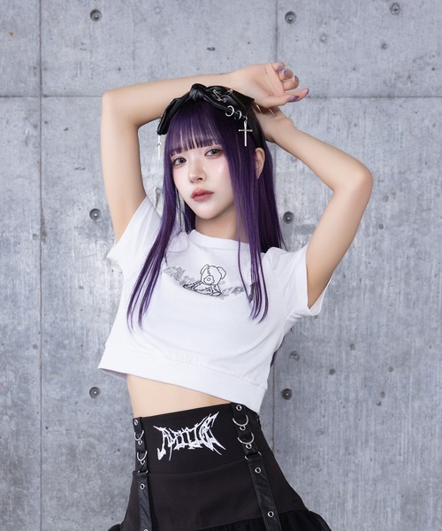 Amilige(アミリージュ)の「DARK ANGEL BEARラインストーンチビTシャツ(Tシャツ/カットソー・レディース・ホワイト/ブラック・FREE)」の2枚目の写真