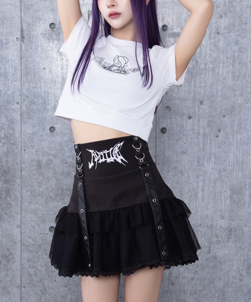 Amilige(アミリージュ)の「DARK ANGEL BEARラインストーンチビTシャツ(Tシャツ/カットソー・レディース・ホワイト/ブラック・FREE)」の5枚目の写真