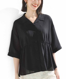 IEDIT | IEDIT 接触冷感素材で快適 ギャザーハーフスリーブシャツ(シャツ/ブラウス)