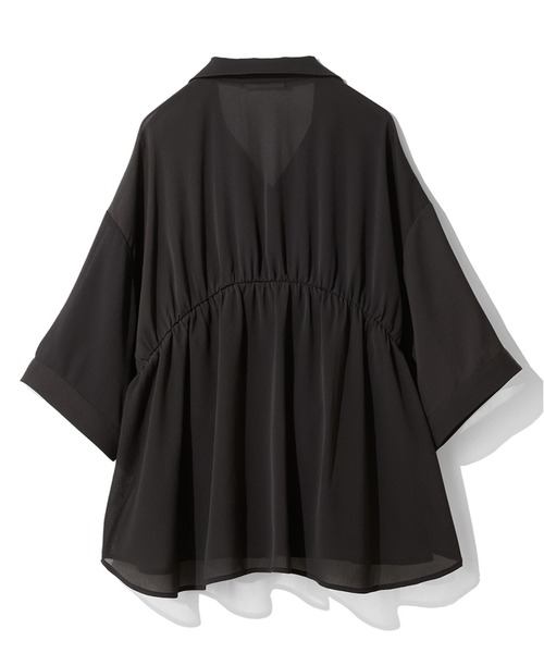 IEDIT（イディット）の「ＩＥＤＩＴ　接触冷感素材で快適　ギャザーハーフスリーブシャツ（シャツ/ブラウス・レディース・アイボリー/ブラック・3L/L/M/LL/S/4L）」の11枚目の写真