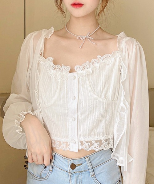 Blanc de Blue(ブランドブルー)の「シアーブラウス(シャツ/ブラウス・レディース・ホワイト/ブラック・FREE)」の3枚目の写真
