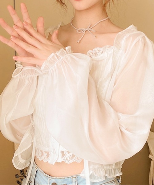 Blanc de Blue(ブランドブルー)の「シアーブラウス(シャツ/ブラウス・レディース・ホワイト/ブラック・FREE)」の5枚目の写真