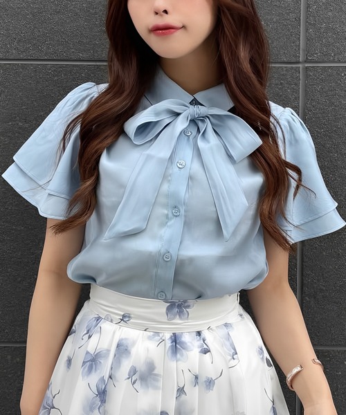 31 Sons de mode（トランテアン　ソン　ドゥ　モード）の「ボウタイラッフルブラウス（シャツ/ブラウス・レディース・イエロー/ブルー/ホワイト・ﾌﾘ-）」の2枚目の写真