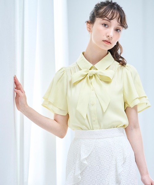 31 Sons de mode（トランテアン　ソン　ドゥ　モード）の「ボウタイラッフルブラウス（シャツ/ブラウス・レディース・イエロー/ブルー/ホワイト・ﾌﾘ-）」の4枚目の写真