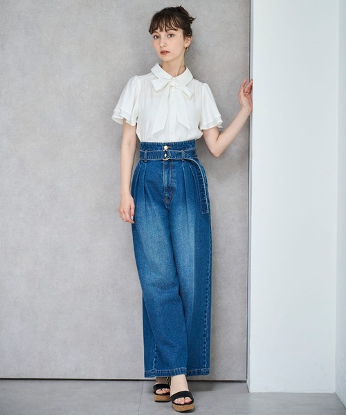 31 Sons de mode（トランテアン　ソン　ドゥ　モード）の「ボウタイラッフルブラウス（シャツ/ブラウス・レディース・イエロー/ブルー/ホワイト・ﾌﾘ-）」の9枚目の写真