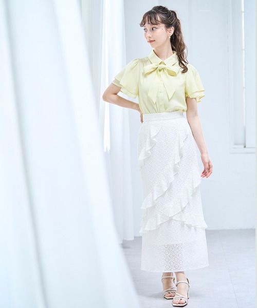 31 Sons de mode（トランテアン　ソン　ドゥ　モード）の「ボウタイラッフルブラウス（シャツ/ブラウス・レディース・イエロー/ブルー/ホワイト・ﾌﾘ-）」の5枚目の写真