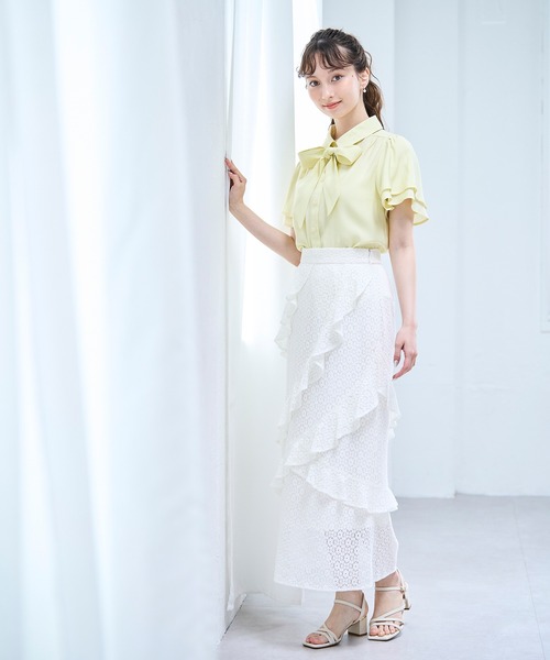 31 Sons de mode（トランテアン　ソン　ドゥ　モード）の「ボウタイラッフルブラウス（シャツ/ブラウス・レディース・イエロー/ブルー/ホワイト・ﾌﾘ-）」の6枚目の写真