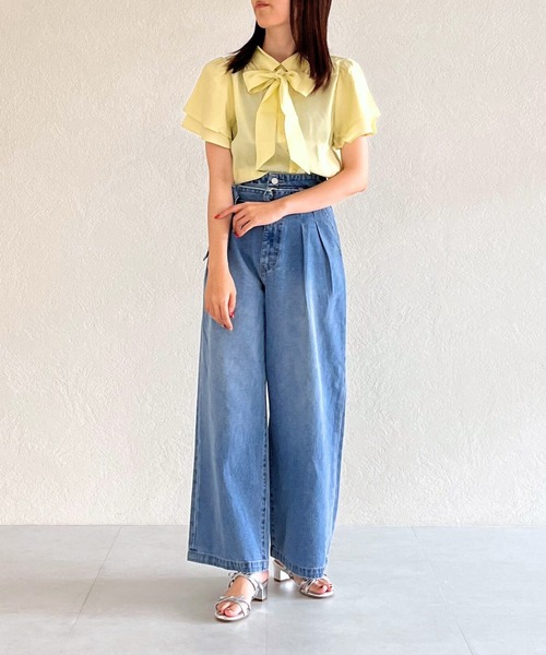 31 Sons de mode（トランテアン　ソン　ドゥ　モード）の「ボウタイラッフルブラウス（シャツ/ブラウス・レディース・イエロー/ブルー/ホワイト・ﾌﾘ-）」の21枚目の写真