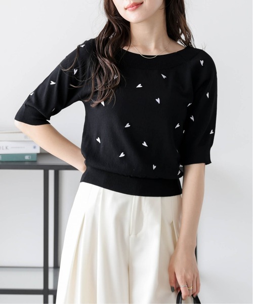 セール】2WAYハート刺繍サマーニットトップス（Tシャツ