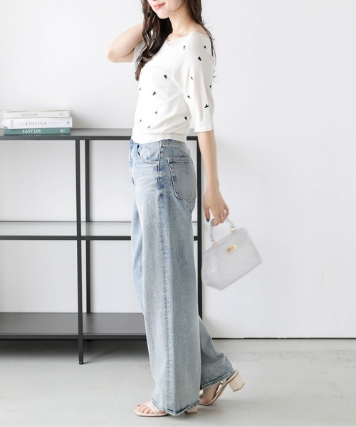 AMELY(エミリー)の「2WAYハート刺繍サマーニットトップス(Tシャツ/カットソー・レディース・グレー/ブラック/ホワイト・フリー)」の9枚目の写真