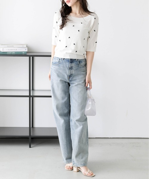 AMELY(エミリー)の「2WAYハート刺繍サマーニットトップス(Tシャツ/カットソー・レディース・グレー/ブラック/ホワイト・フリー)」の10枚目の写真