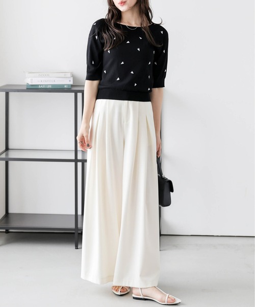 AMELY(エミリー)の「2WAYハート刺繍サマーニットトップス(Tシャツ/カットソー・レディース・グレー/ブラック/ホワイト・フリー)」の14枚目の写真