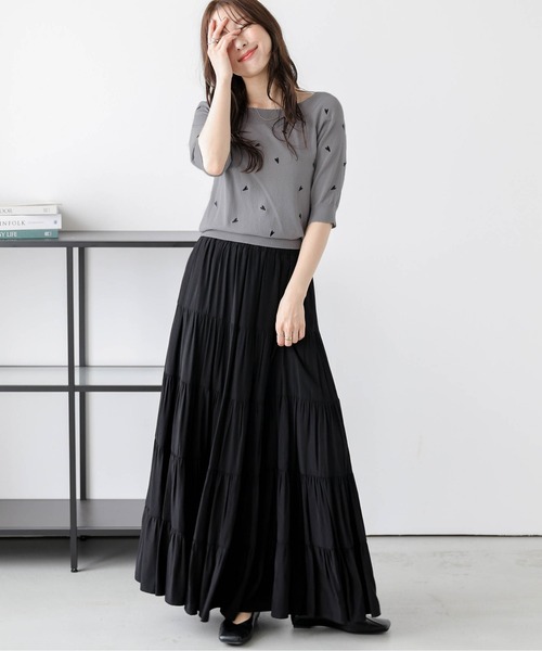 AMELY(エミリー)の「2WAYハート刺繍サマーニットトップス(Tシャツ/カットソー・レディース・グレー/ブラック/ホワイト・フリー)」の21枚目の写真