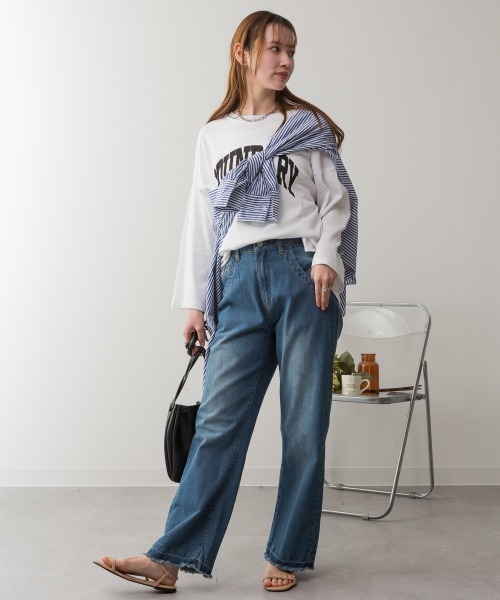 RCD(アールシーディー)の「ヴィンテージ風ポケット加工セミワイドパンツ(デニムパンツ・レディース・ライトブルー/ブルー/グレー系その他6・3L/LL/M/L/4L)」の9枚目の写真