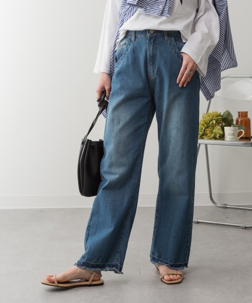 RCD(アールシーディー)の「ヴィンテージ風ポケット加工セミワイドパンツ(デニムパンツ・レディース・ライトブルー/ブルー/グレー系その他6・3L/LL/M/L/4L)」の12枚目の写真