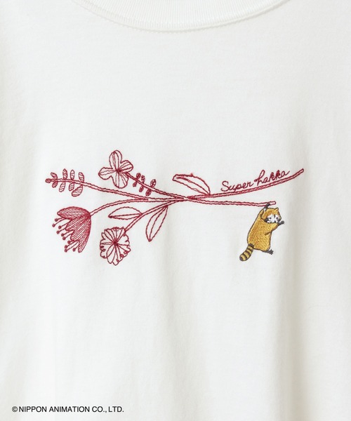 tシャツ SUPER　HAKKA×世界名作劇場　あらいぐまラスカルとフラワー刺繍ドルマンスリーブTシャツ レディース SUPER HAKKA｜SUPER HAKKA×世界名作劇場 あらいぐまラスカルと