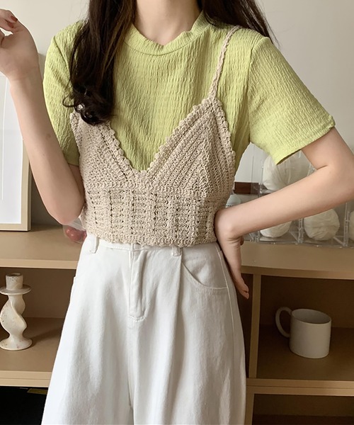 Girly Doll(ガーリードール)の「しわ加工Tシャツ&ニットビスチェ 2点セット(Tシャツ/カットソー・レディース・オレンジ/グリーン/ライトブルー/アイボリー・FREE)」の18枚目の写真