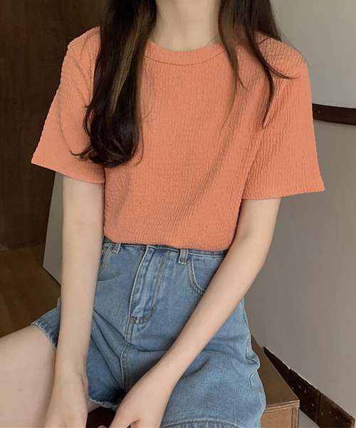 Girly Doll(ガーリードール)の「しわ加工Tシャツ&ニットビスチェ 2点セット(Tシャツ/カットソー・レディース・オレンジ/グリーン/ライトブルー/アイボリー・FREE)」の12枚目の写真