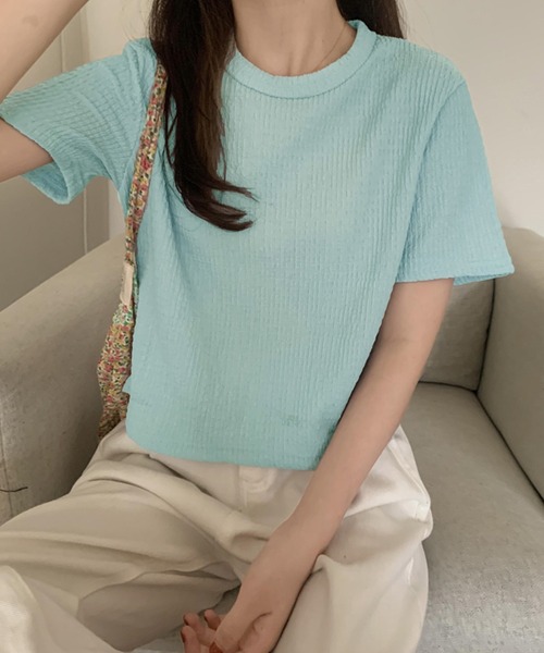 Girly Doll(ガーリードール)の「しわ加工Tシャツ&ニットビスチェ 2点セット(Tシャツ/カットソー・レディース・オレンジ/グリーン/ライトブルー/アイボリー・FREE)」の6枚目の写真