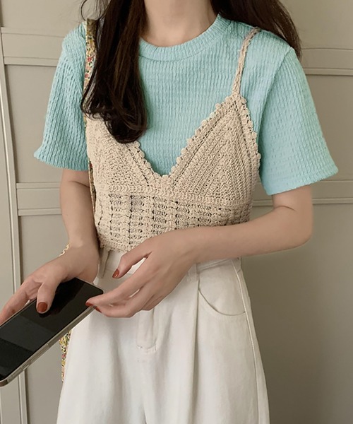 Girly Doll(ガーリードール)の「しわ加工Tシャツ&ニットビスチェ 2点セット(Tシャツ/カットソー・レディース・オレンジ/グリーン/ライトブルー/アイボリー・FREE)」の13枚目の写真