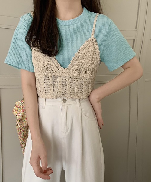 Girly Doll(ガーリードール)の「しわ加工Tシャツ&ニットビスチェ 2点セット(Tシャツ/カットソー・レディース・オレンジ/グリーン/ライトブルー/アイボリー・FREE)」の14枚目の写真