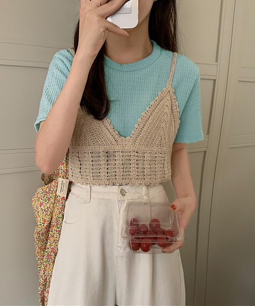 Girly Doll(ガーリードール)の「しわ加工Tシャツ&ニットビスチェ 2点セット(Tシャツ/カットソー・レディース・オレンジ/グリーン/ライトブルー/アイボリー・FREE)」の8枚目の写真